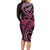 Aotearoa Maori Long Sleeve Bodycon Dress Pink Fern Ribbons on Black - Polynesian Pride