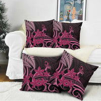 Aotearoa Maori Pillow Cover Pink Fern Ribbons on Black - Polynesian Pride