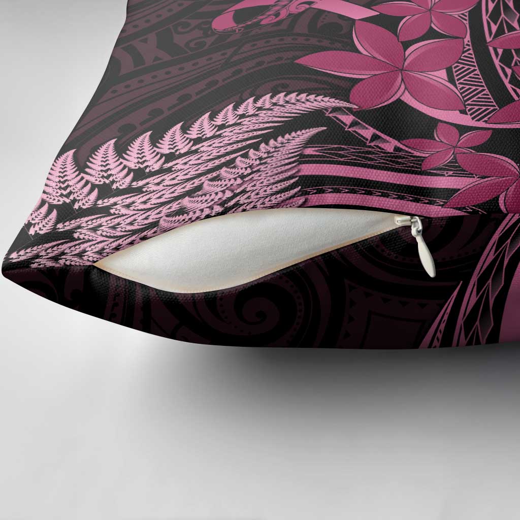 Aotearoa Maori Pillow Cover Pink Fern Ribbons on Black - Polynesian Pride