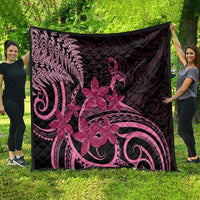 Aotearoa Maori Quilt Pink Fern Ribbons on Black - Polynesian Pride