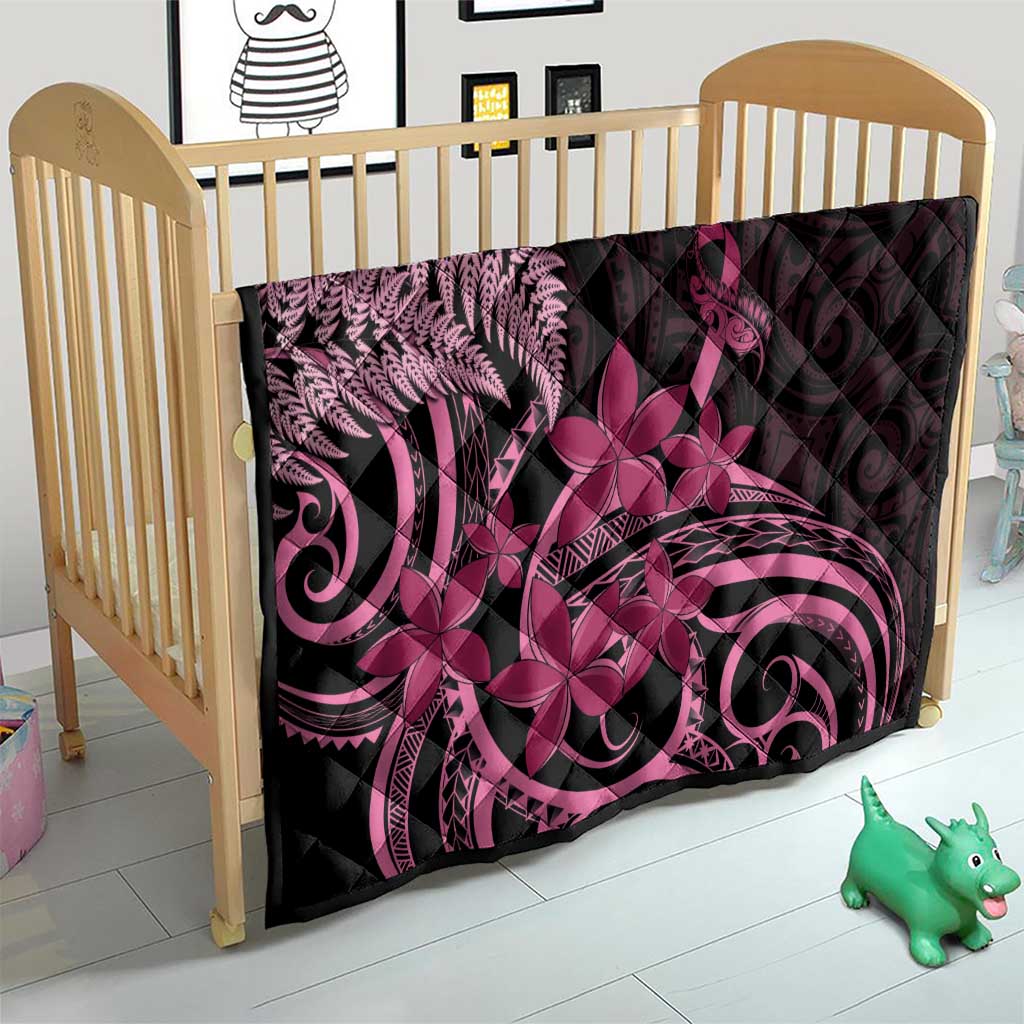 Aotearoa Maori Quilt Pink Fern Ribbons on Black - Polynesian Pride