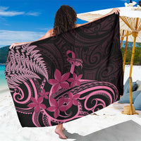 Aotearoa Maori Sarong Pink Fern Ribbons on Black - Polynesian Pride