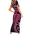 Aotearoa Maori Short Sleeve Bodycon Dress Pink Fern Ribbons on Black - Polynesian Pride