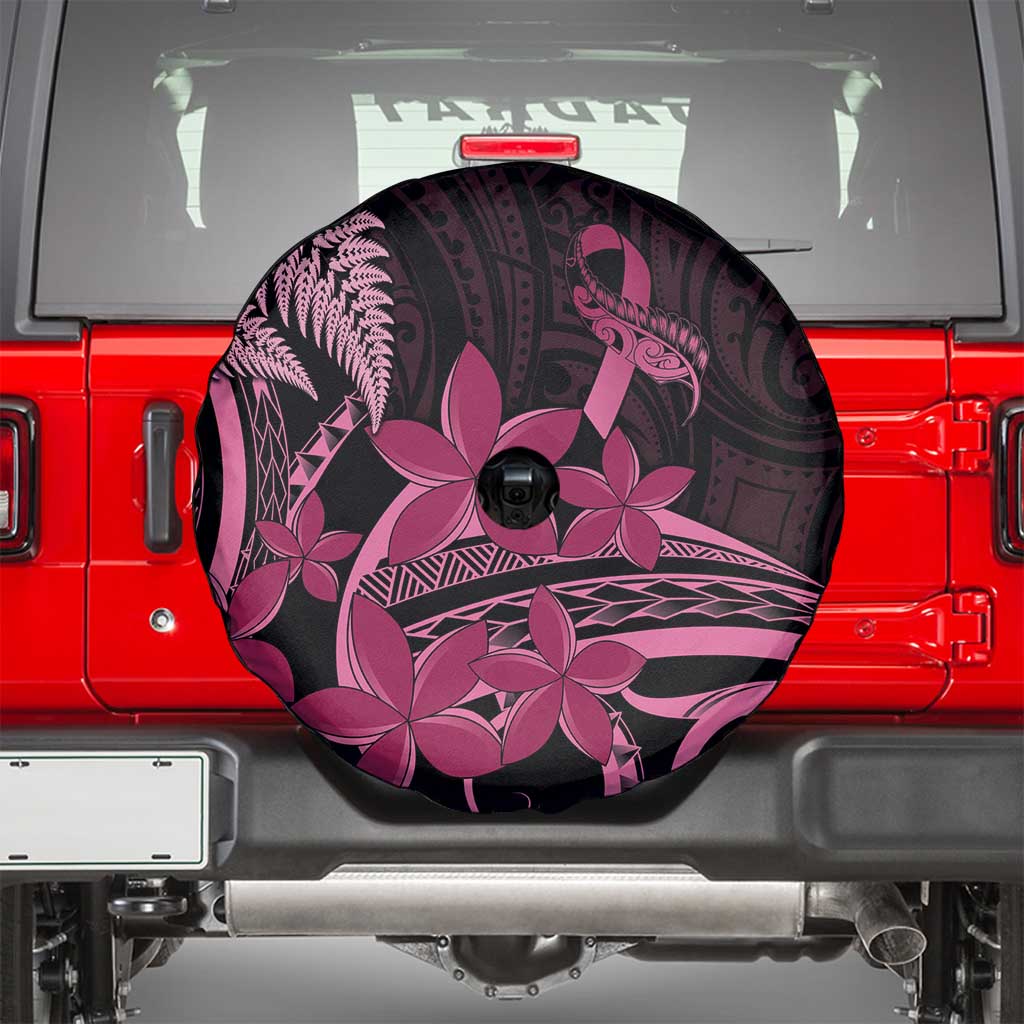Aotearoa Maori Spare Tire Cover Pink Fern Ribbons on Black - Polynesian Pride