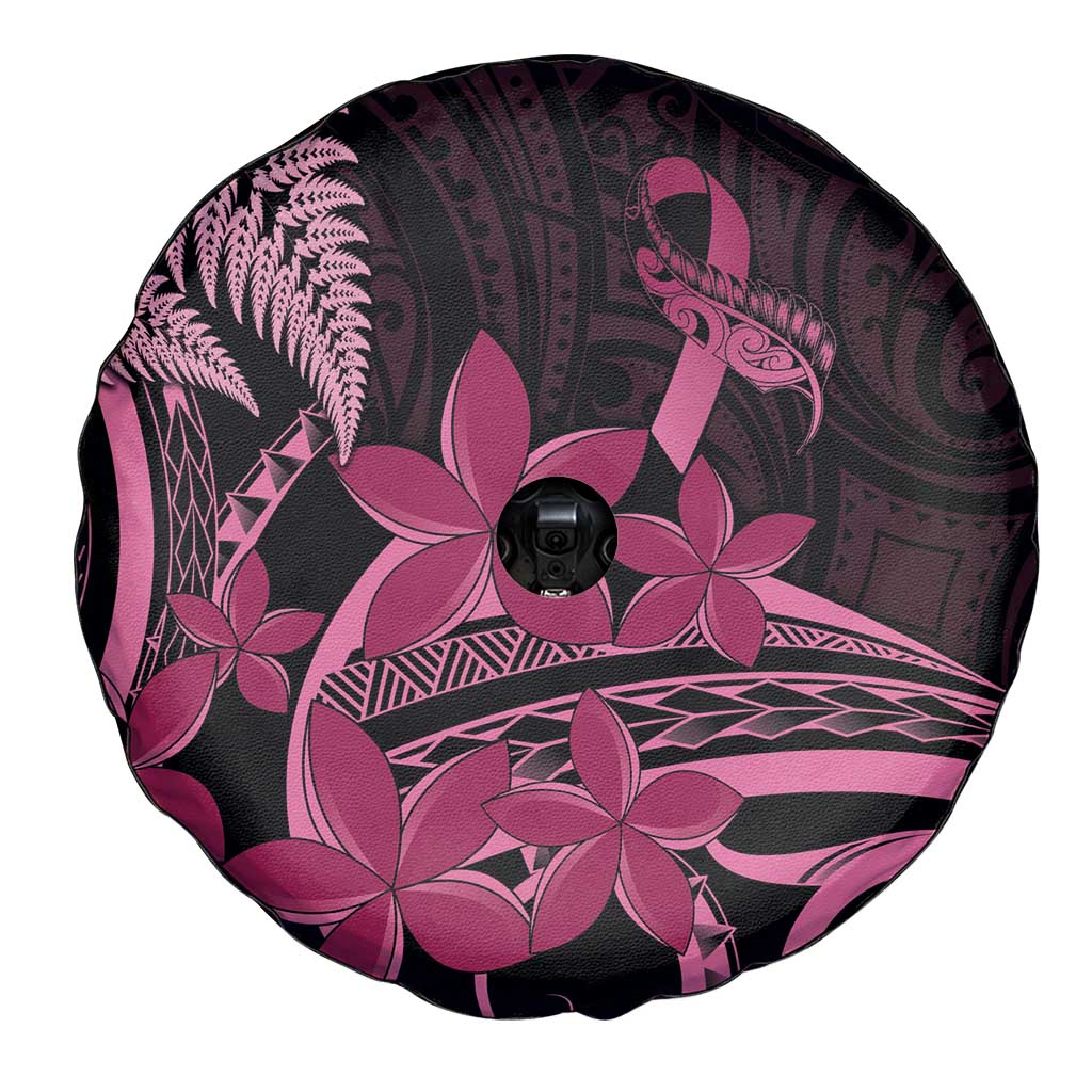 Aotearoa Maori Spare Tire Cover Pink Fern Ribbons on Black - Polynesian Pride