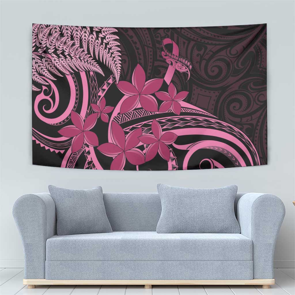 Aotearoa Maori Tapestry Pink Fern Ribbons on Black - Polynesian Pride