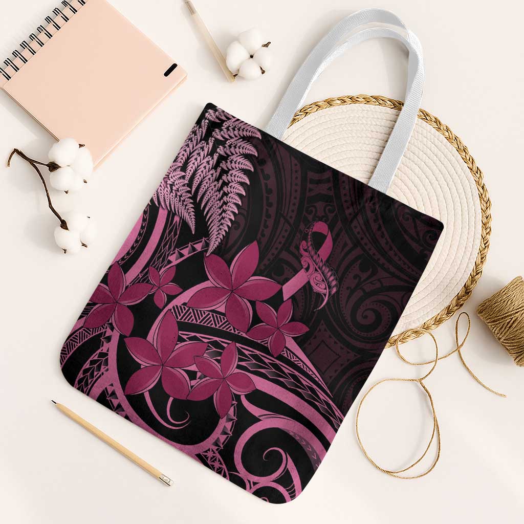Aotearoa Maori Tote Bag Pink Fern Ribbons on Black - Polynesian Pride
