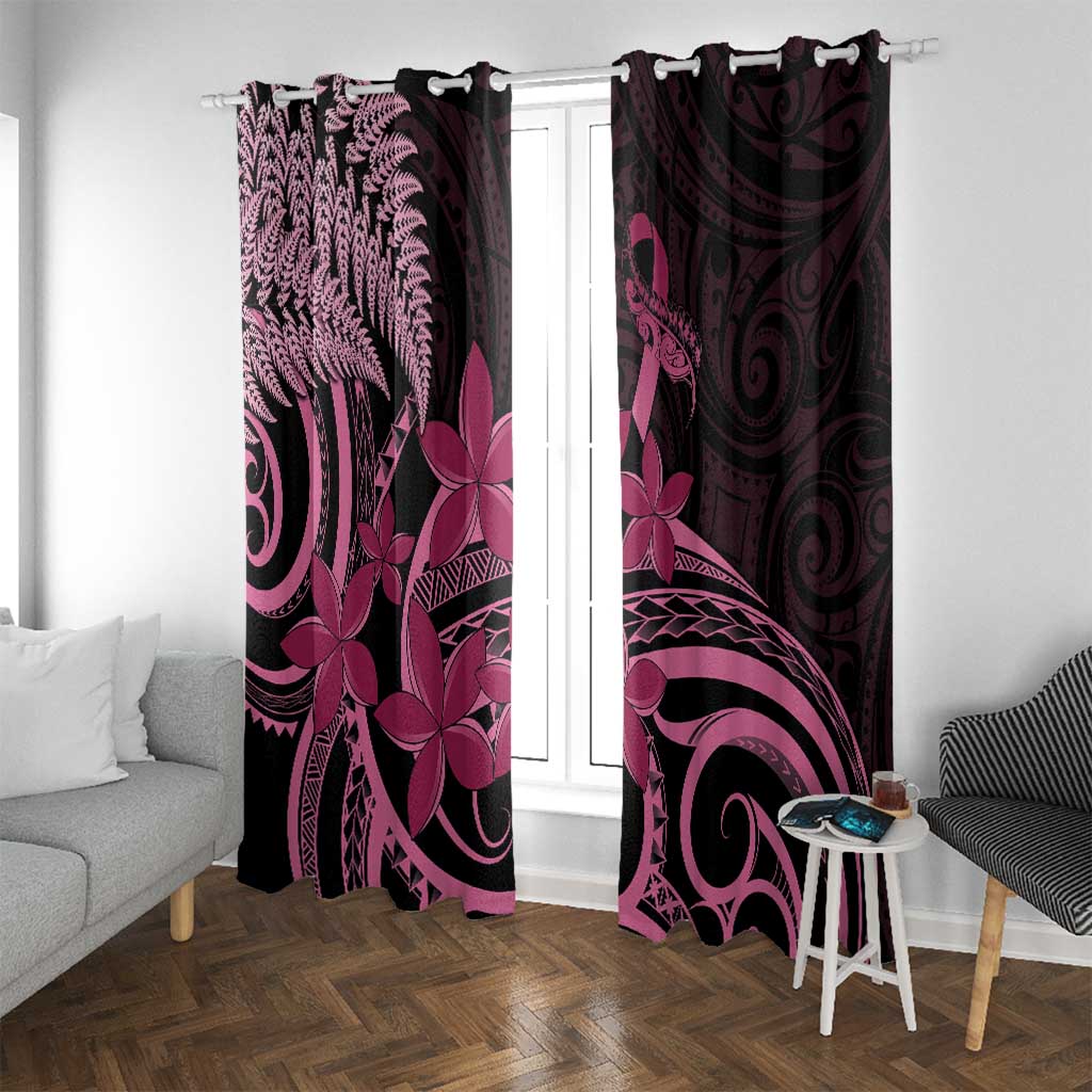 Aotearoa Maori Window Curtain Pink Fern Ribbons on Black - Polynesian Pride