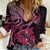 Aotearoa Maori Women Casual Shirt Pink Fern Ribbons on Black - Polynesian Pride