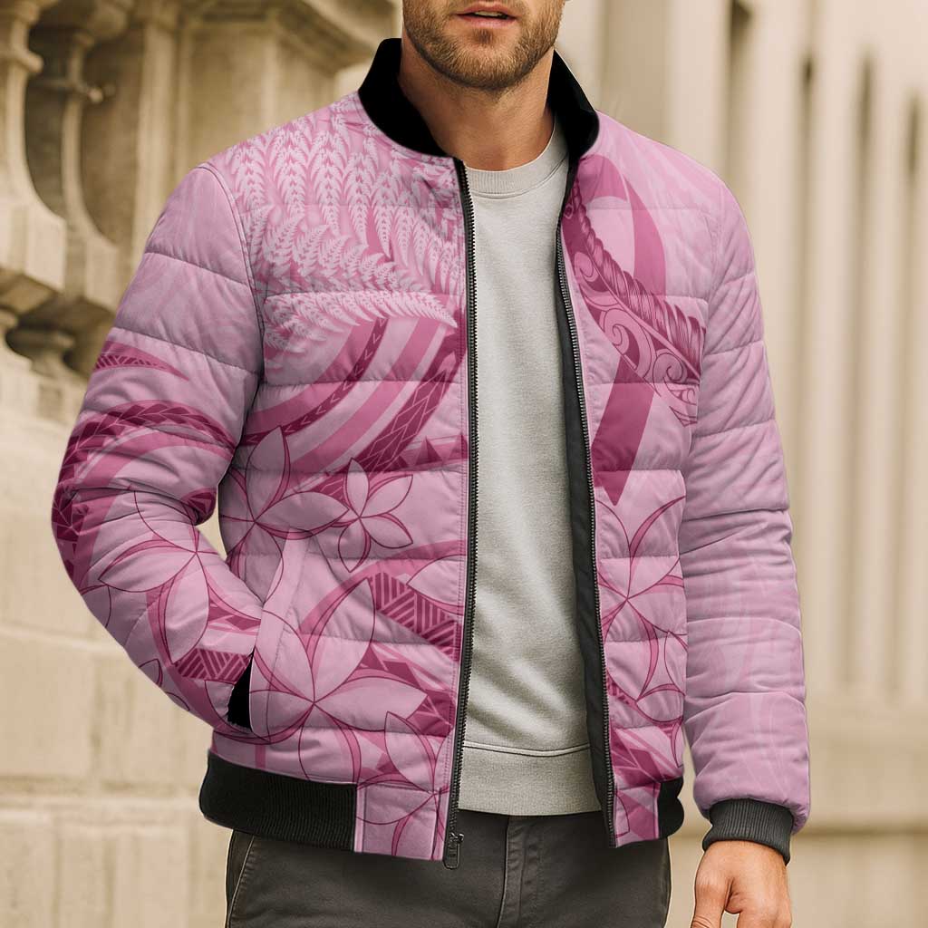 Aotearoa Maori Bomber Puffer Jacket Pink Fern Ribbons - Polynesian Pride