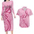 Aotearoa Maori Couples Matching Long Sleeve Bodycon Dress and Hawaiian Shirt Pink Fern Ribbons - Polynesian Pride