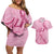 Aotearoa Maori Couples Matching Off Shoulder Short Dress and Hawaiian Shirt Pink Fern Ribbons - Polynesian Pride