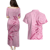 Aotearoa Maori Couples Matching Puletasi and Hawaiian Shirt Pink Fern Ribbons - Polynesian Pride