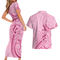 Aotearoa Maori Couples Matching Short Sleeve Bodycon Dress and Hawaiian Shirt Pink Fern Ribbons - Polynesian Pride