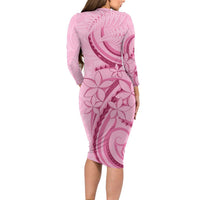 Aotearoa Maori Family Matching Long Sleeve Bodycon Dress and Hawaiian Shirt Pink Fern Ribbons LT7 - Polynesian Pride