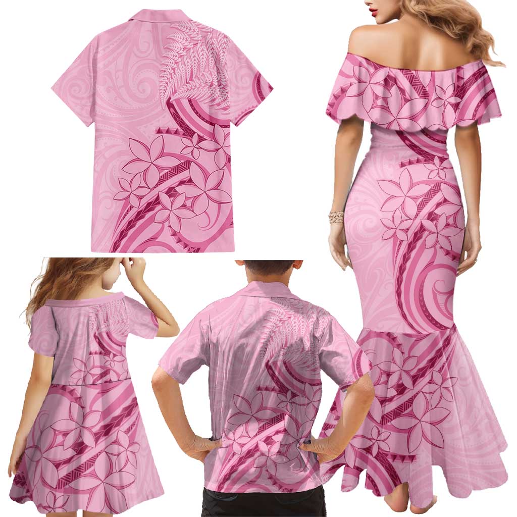 Aotearoa Maori Family Matching Mermaid Dress and Hawaiian Shirt Pink Fern Ribbons LT7 - Polynesian Pride