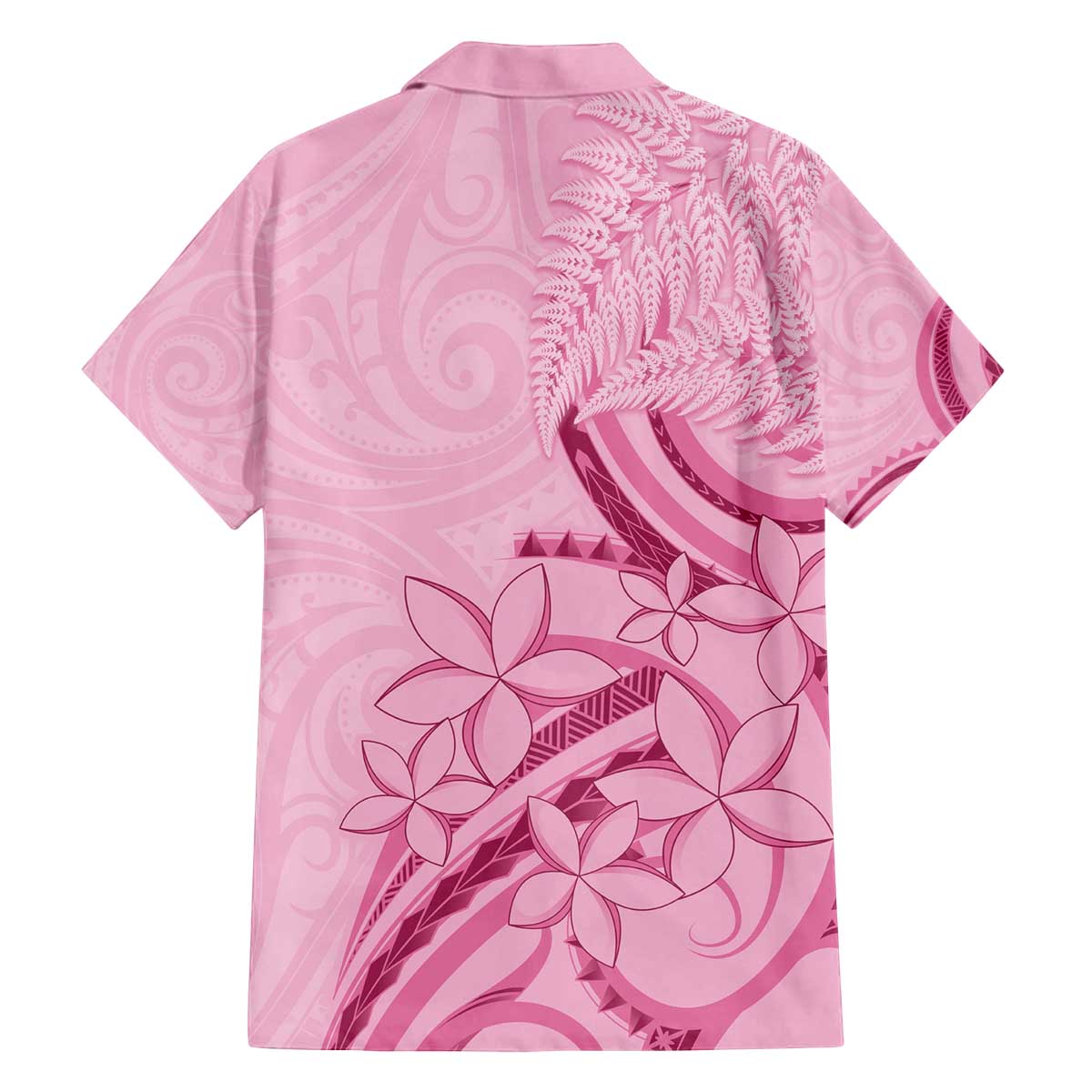 Aotearoa Maori Family Matching Off The Shoulder Long Sleeve Dress and Hawaiian Shirt Pink Fern Ribbons - Polynesian Pride