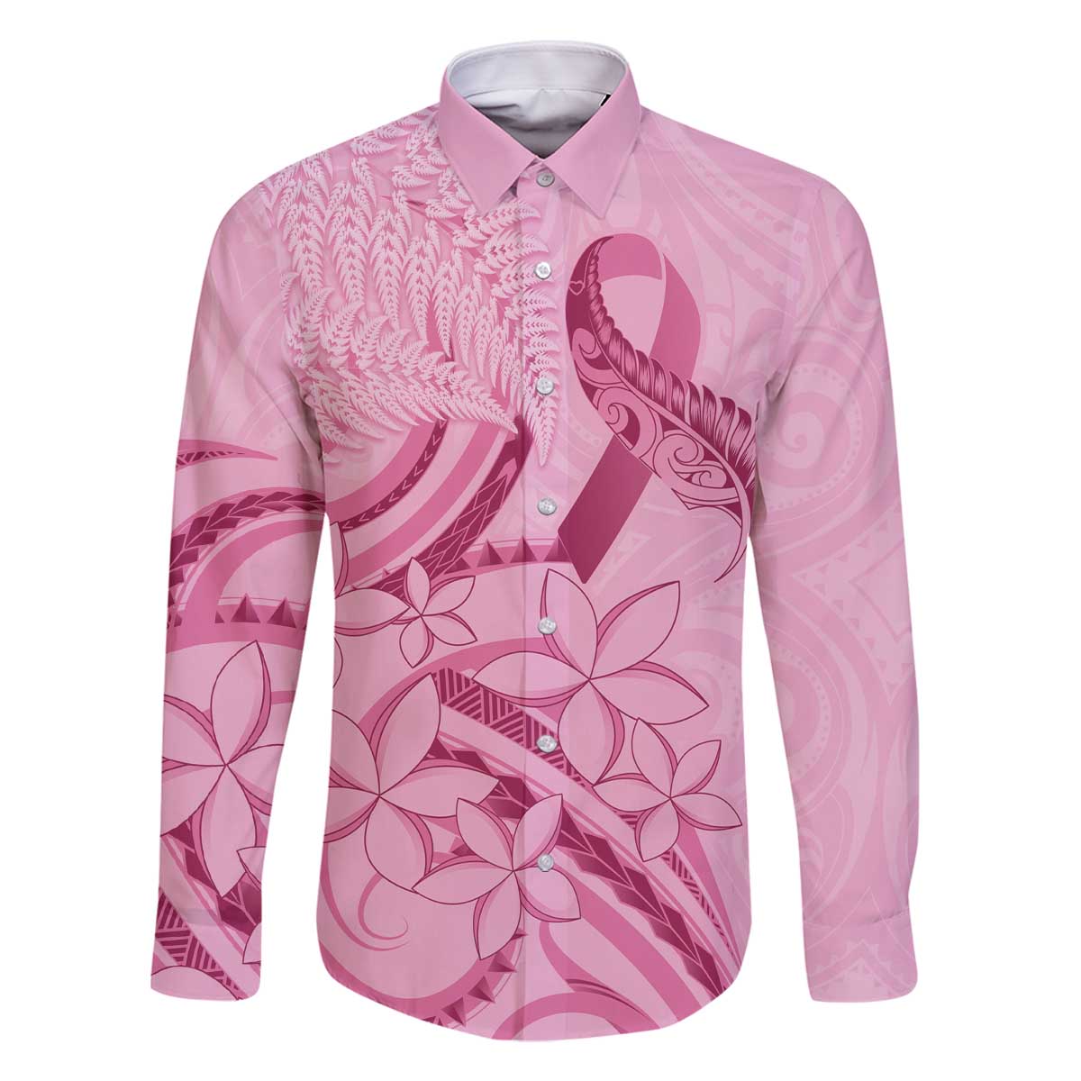 Aotearoa Maori Family Matching Off The Shoulder Long Sleeve Dress and Hawaiian Shirt Pink Fern Ribbons - Polynesian Pride