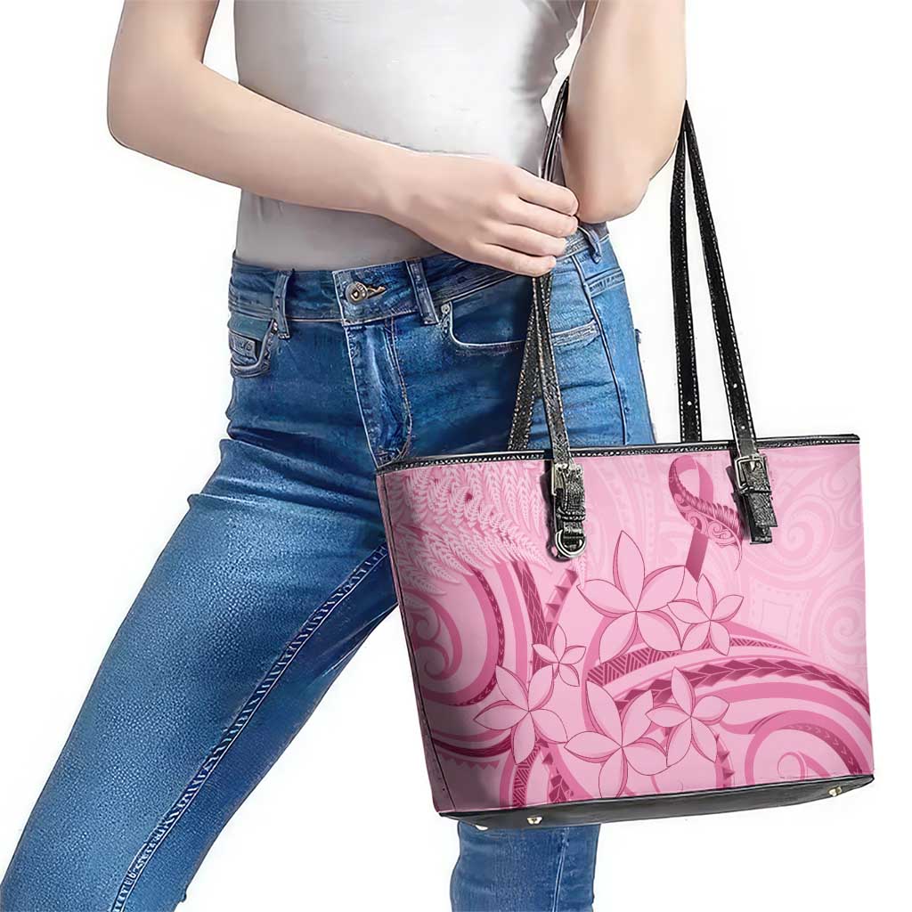 Aotearoa Maori Leather Tote Bag Pink Fern Ribbons - Polynesian Pride