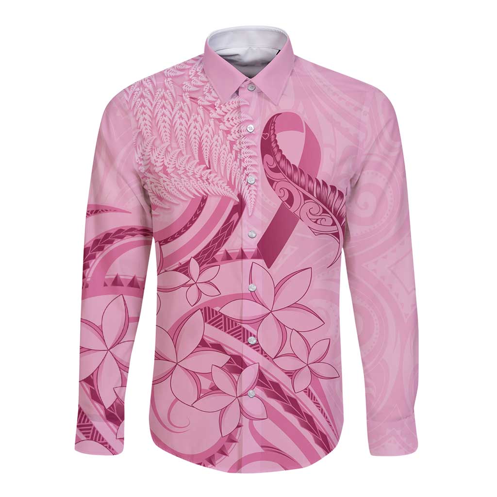Aotearoa Maori Long Sleeve Button Shirt Pink Fern Ribbons - Polynesian Pride