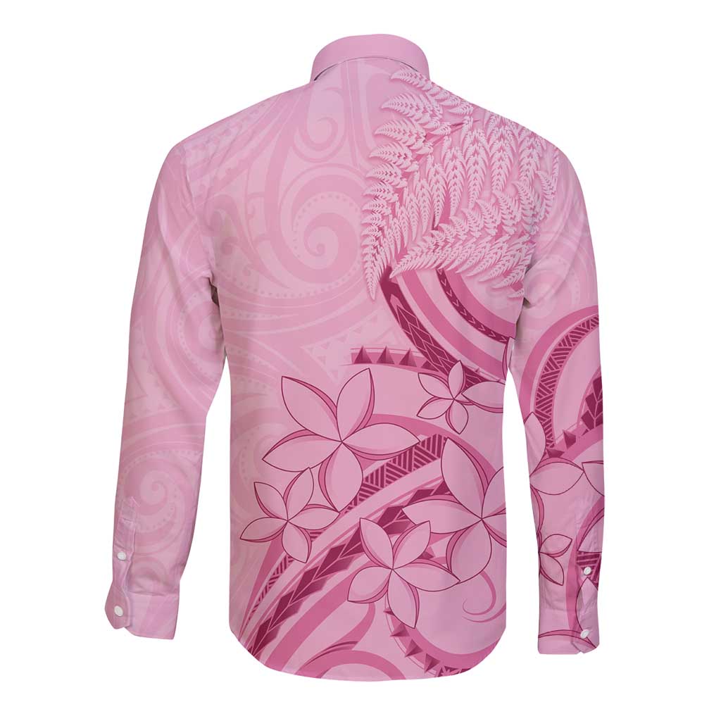 Aotearoa Maori Long Sleeve Button Shirt Pink Fern Ribbons - Polynesian Pride