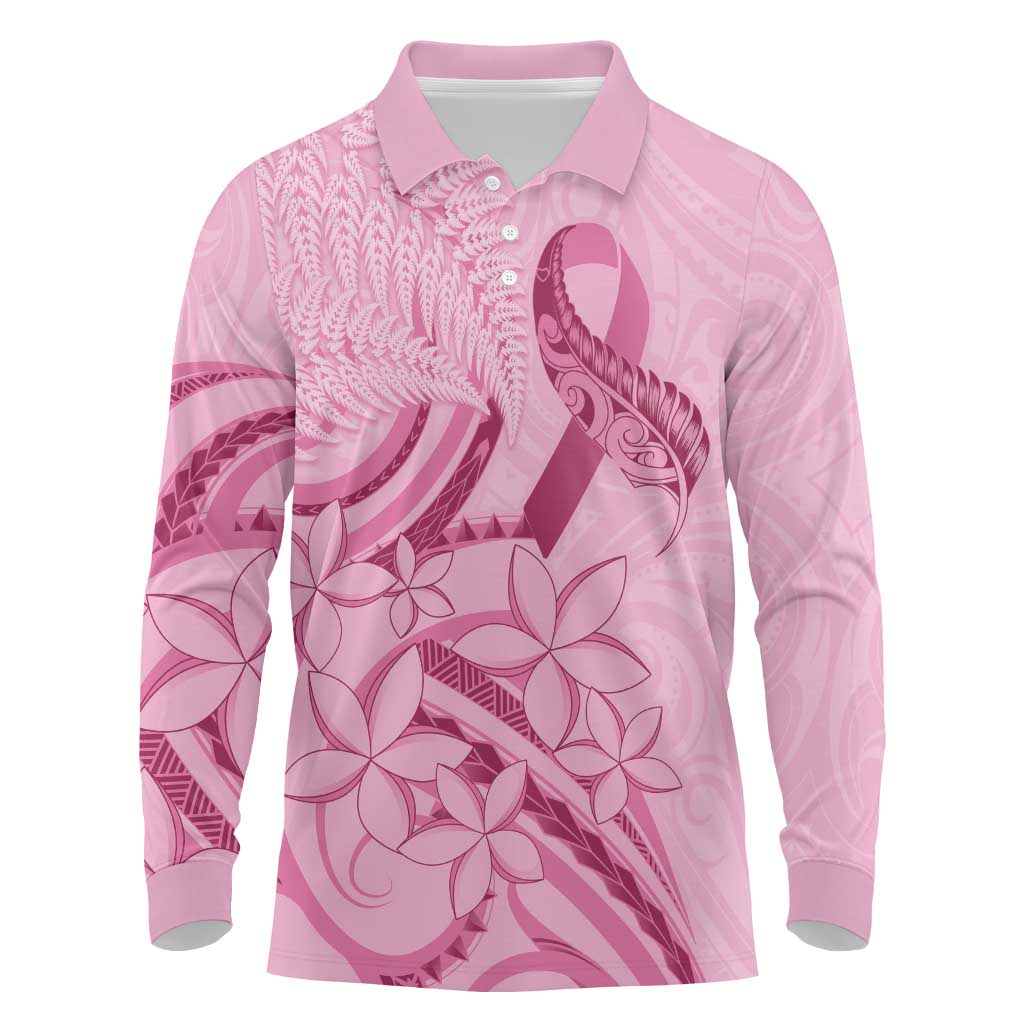 Aotearoa Maori Long Sleeve Polo Shirt Pink Fern Ribbons - Polynesian Pride
