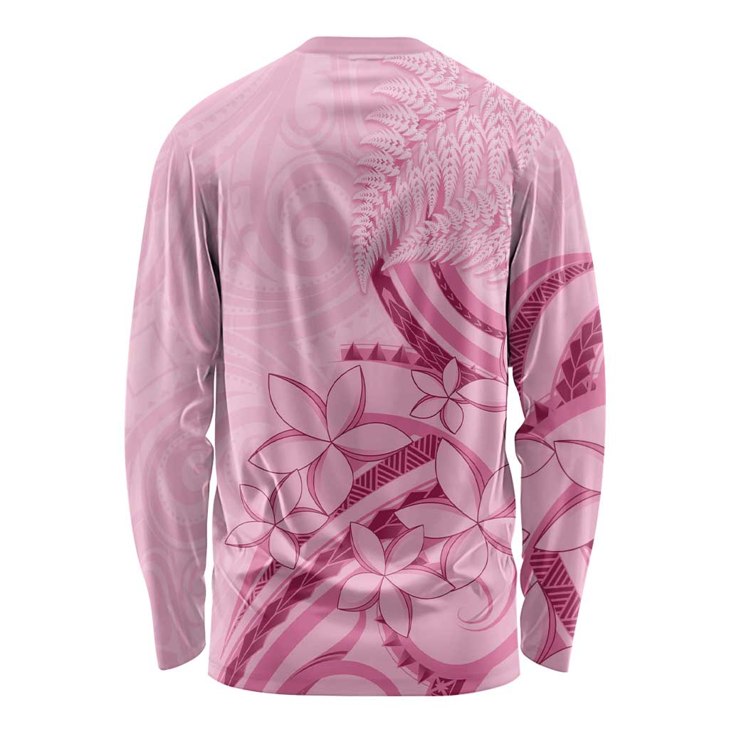 Aotearoa Maori Long Sleeve Shirt Pink Fern Ribbons - Polynesian Pride