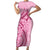 Aotearoa Maori Short Sleeve Bodycon Dress Pink Fern Ribbons - Polynesian Pride