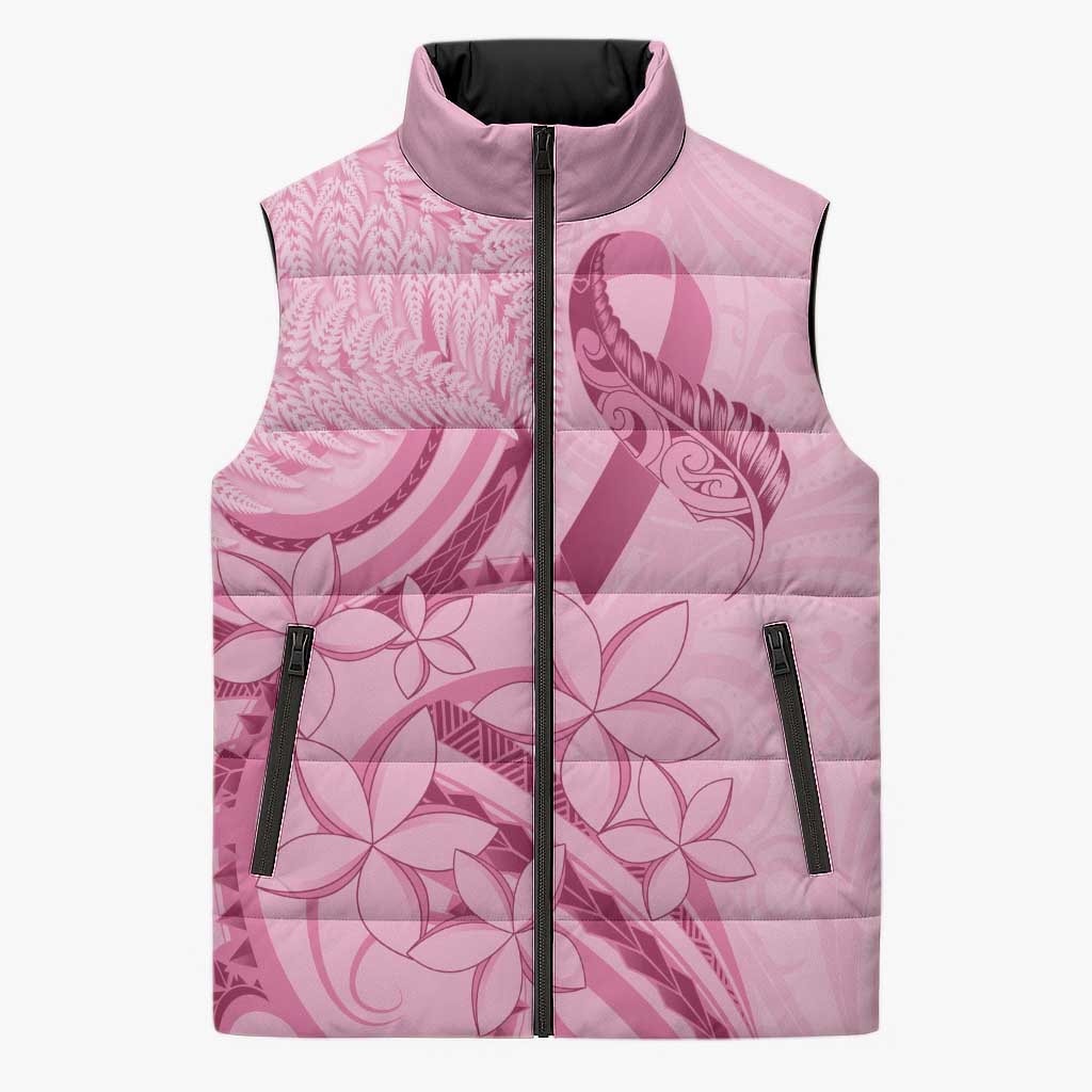 Aotearoa Maori Sleeveless Puffer Jacket Pink Fern Ribbons - Polynesian Pride