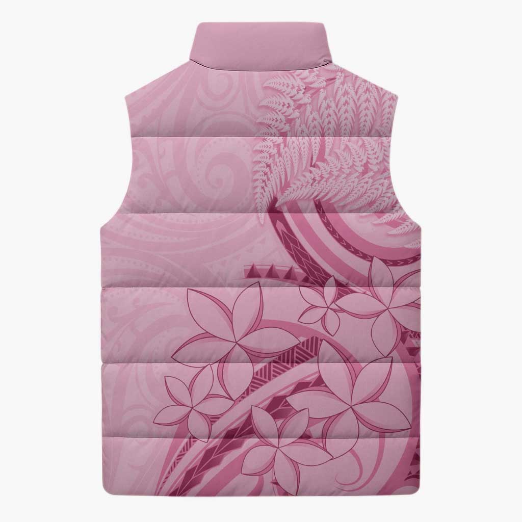 Aotearoa Maori Sleeveless Puffer Jacket Pink Fern Ribbons - Polynesian Pride