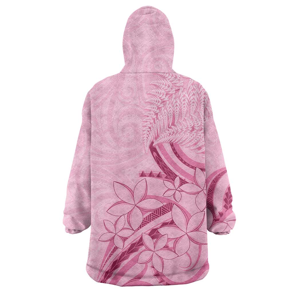 Aotearoa Maori Wearable Blanket Hoodie Pink Fern Ribbons - Polynesian Pride