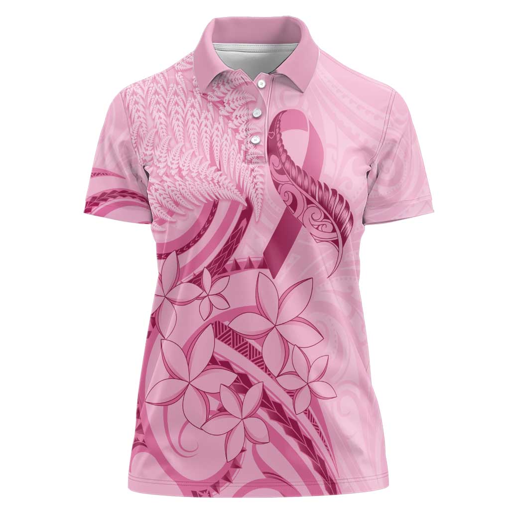 Aotearoa Maori Women Polo Shirt Pink Fern Ribbons - Polynesian Pride