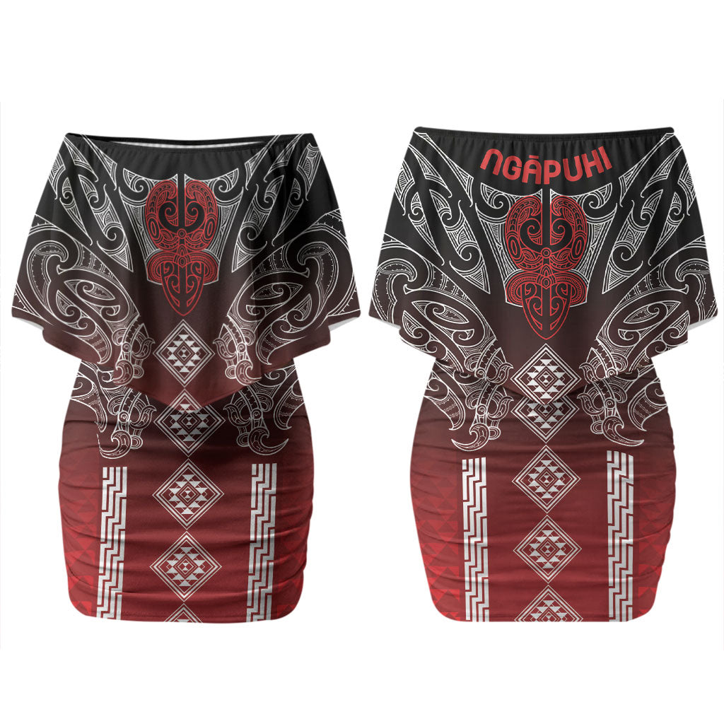 Aotearoa Maori Iwi Heritage Couples Matching Off Shoulder Short Dress and Long Sleeve Button Shirt Ngapuhi Kokowai LT7 - Polynesian Pride