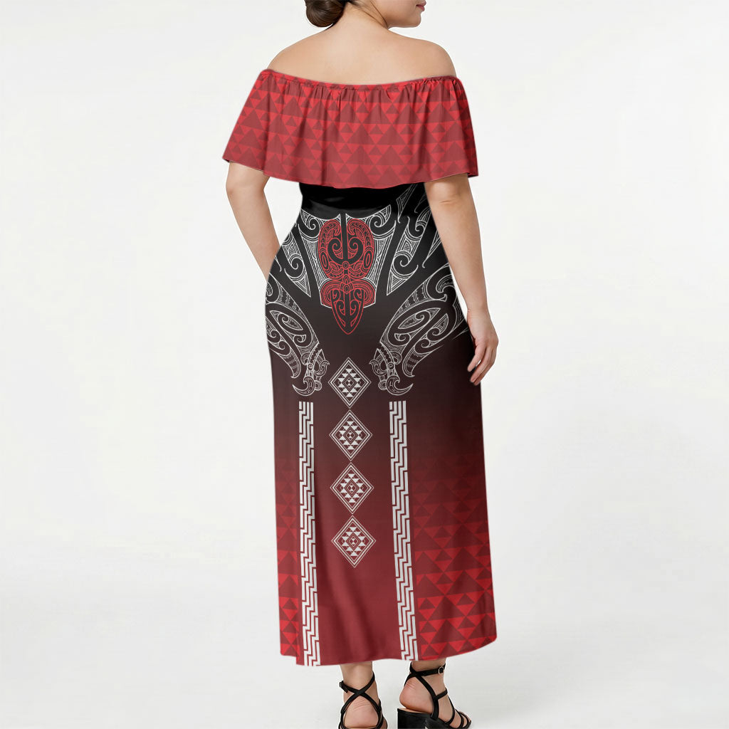 Aotearoa Maori Iwi Heritage Off Shoulder Maxi Dress Ngapuhi Kokowai LT7 - Polynesian Pride