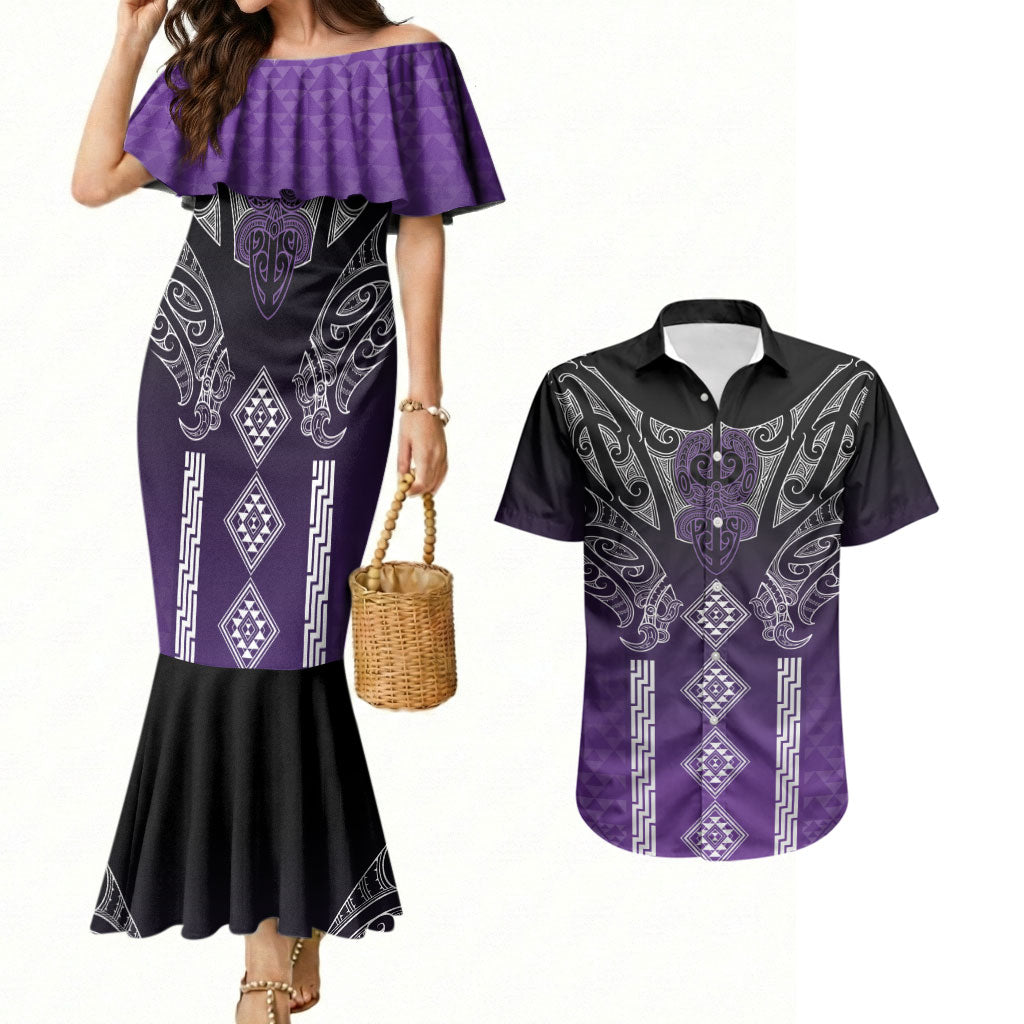 Aotearoa Maori Iwi Heritage Couples Matching Mermaid Dress and Hawaiian Shirt Ngati Porou Waiporoporo