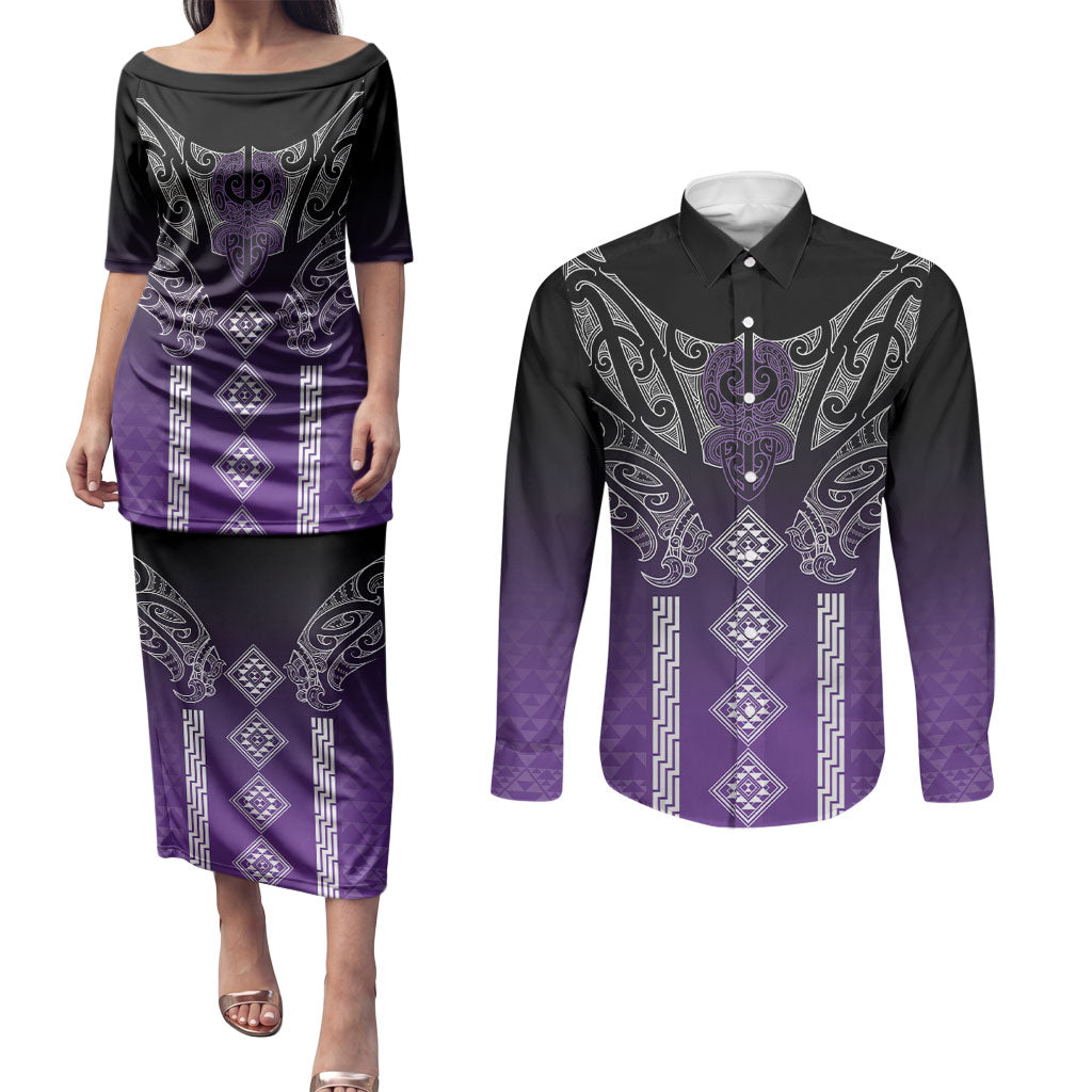 Aotearoa Maori Iwi Heritage Couples Matching Puletasi and Long Sleeve Button Shirt Ngati Porou Waiporoporo