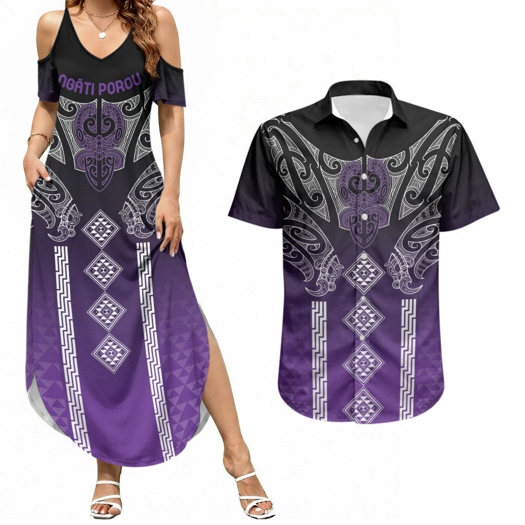 Aotearoa Maori Iwi Heritage Couples Matching Summer Maxi Dress and Hawaiian Shirt Ngati Porou Waiporoporo