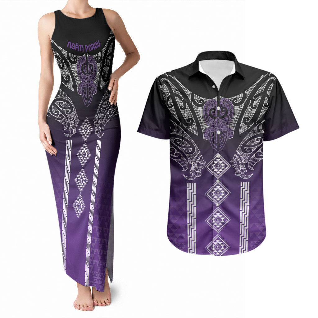 Aotearoa Maori Iwi Heritage Couples Matching Tank Maxi Dress and Hawaiian Shirt Ngati Porou Waiporoporo