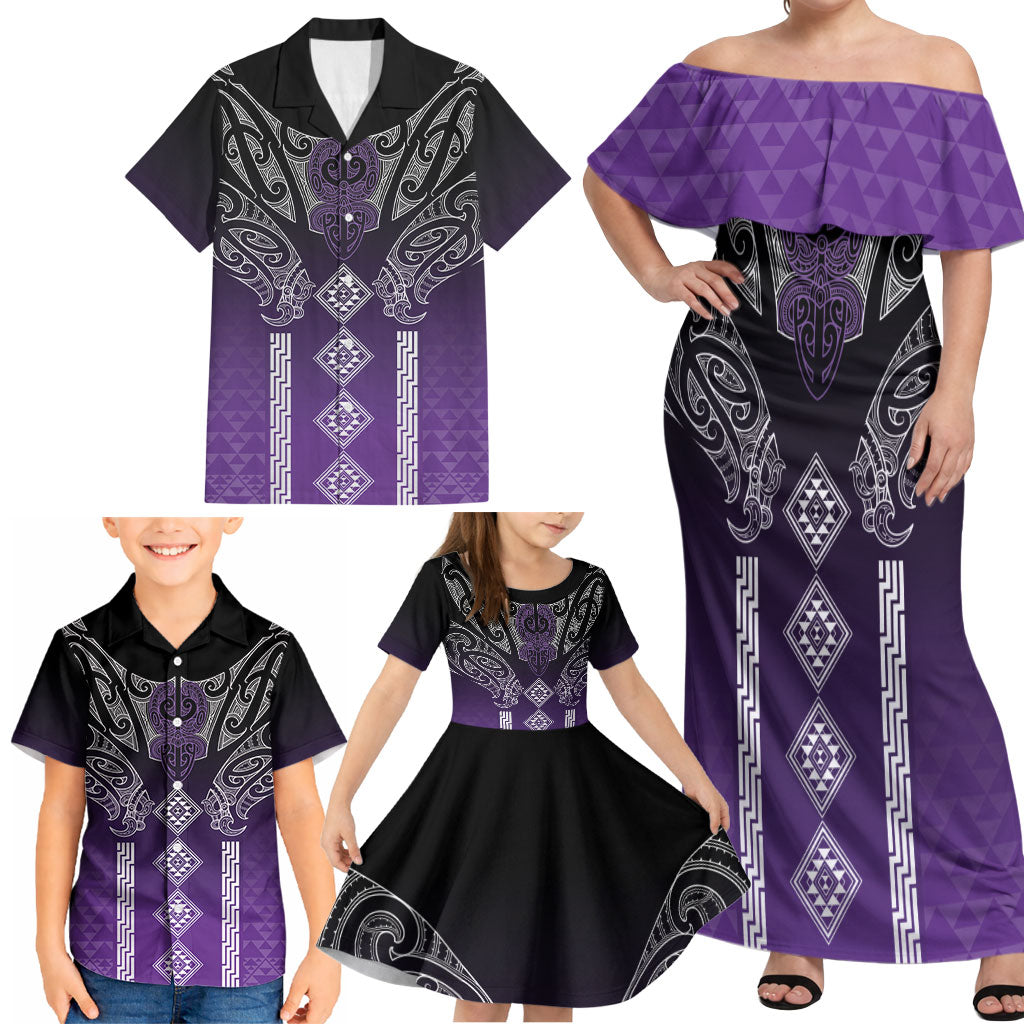 Aotearoa Maori Iwi Heritage Family Matching Off Shoulder Maxi Dress and Hawaiian Shirt Ngati Porou Waiporoporo