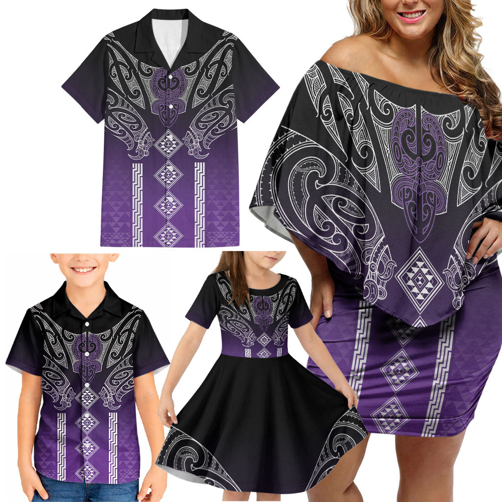 Aotearoa Maori Iwi Heritage Family Matching Off Shoulder Short Dress and Hawaiian Shirt Ngati Porou Waiporoporo