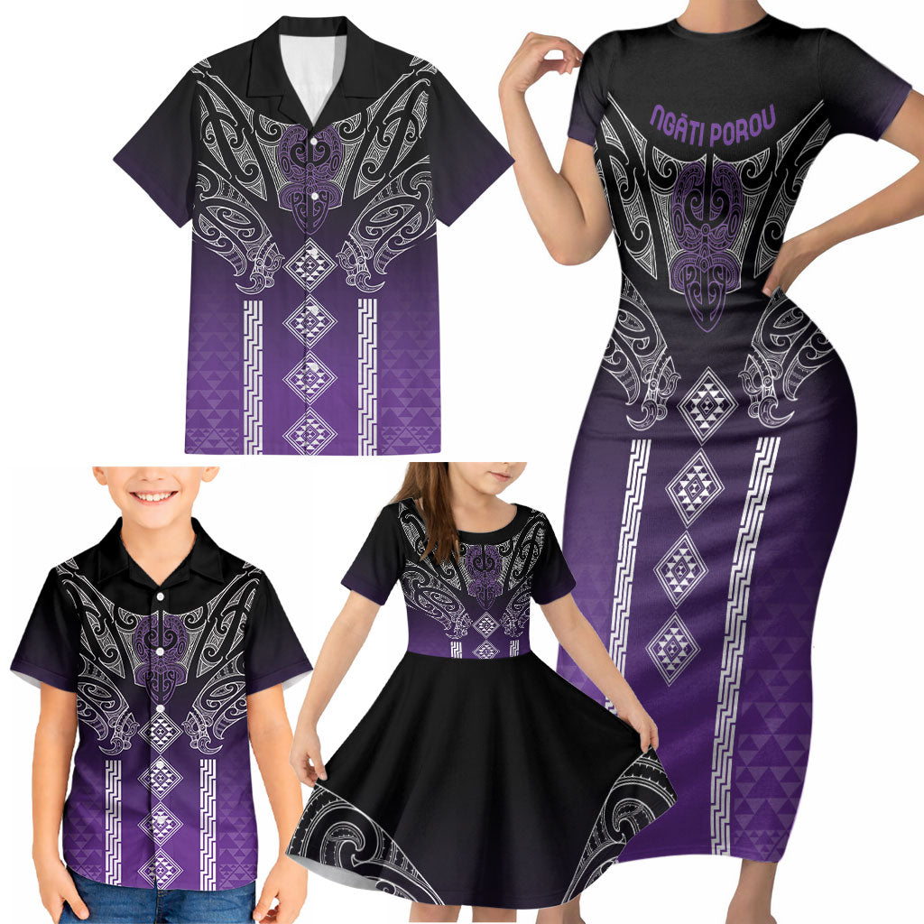 Aotearoa Maori Iwi Heritage Family Matching Short Sleeve Bodycon Dress and Hawaiian Shirt Ngati Porou Waiporoporo