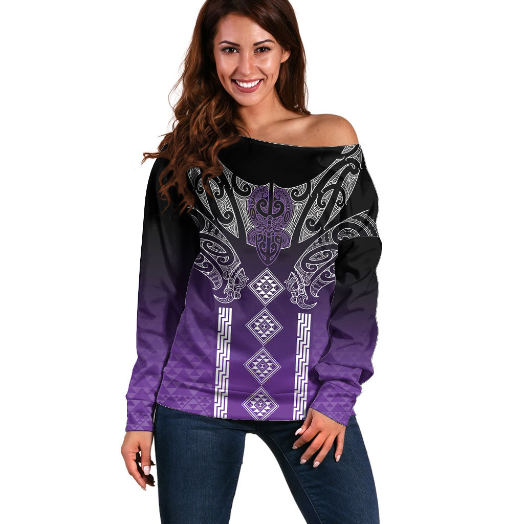 Aotearoa Maori Iwi Heritage Off Shoulder Sweater Ngati Porou Waiporoporo