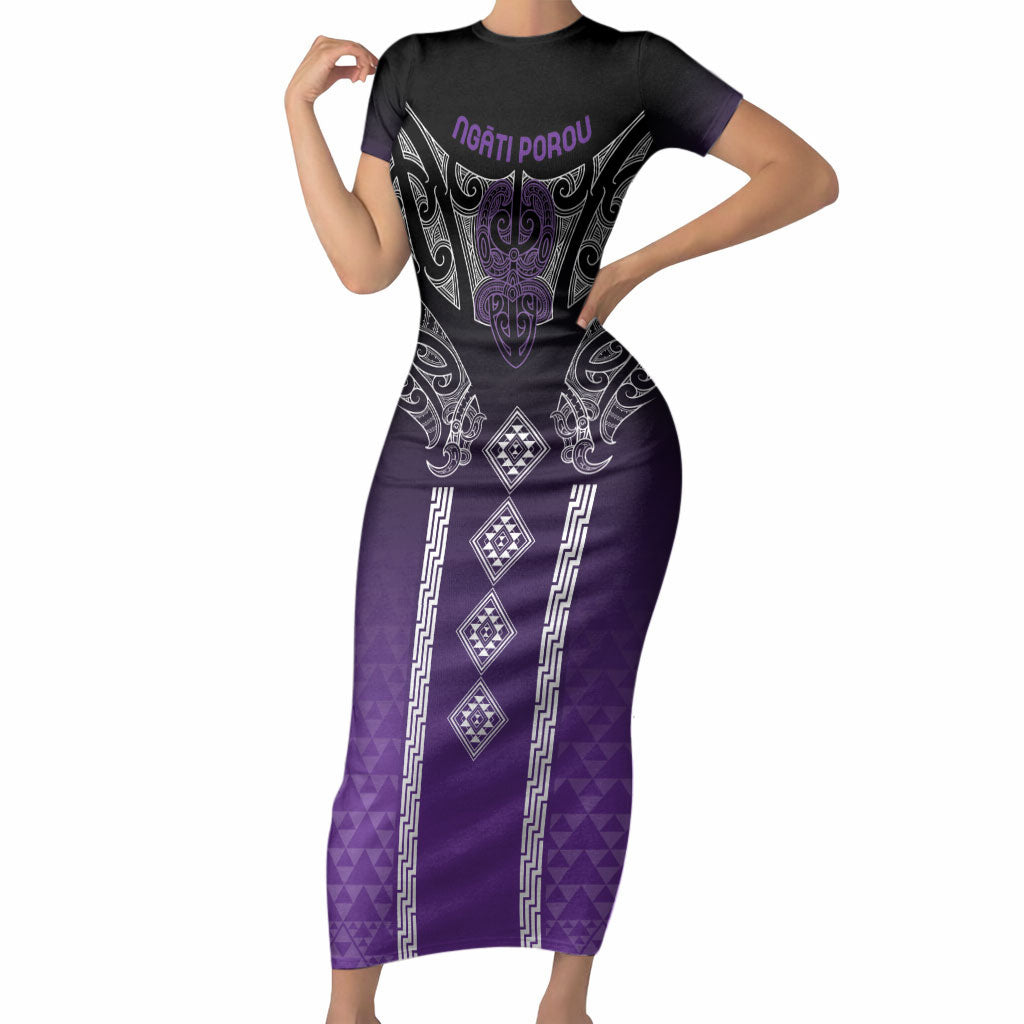 Aotearoa Maori Iwi Heritage Short Sleeve Bodycon Dress Ngati Porou Waiporoporo