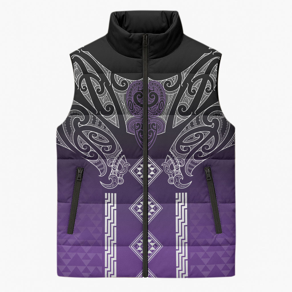 Aotearoa Maori Iwi Heritage Sleeveless Puffer Jacket Ngati Porou Waiporoporo LT7 Unisex Purple - Polynesian Pride