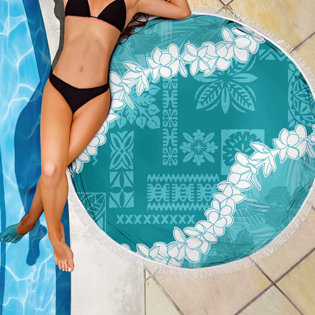 Hawaii Aloha Beach Blanket Teal Quilt Patch Work Mix Plumeria Lei