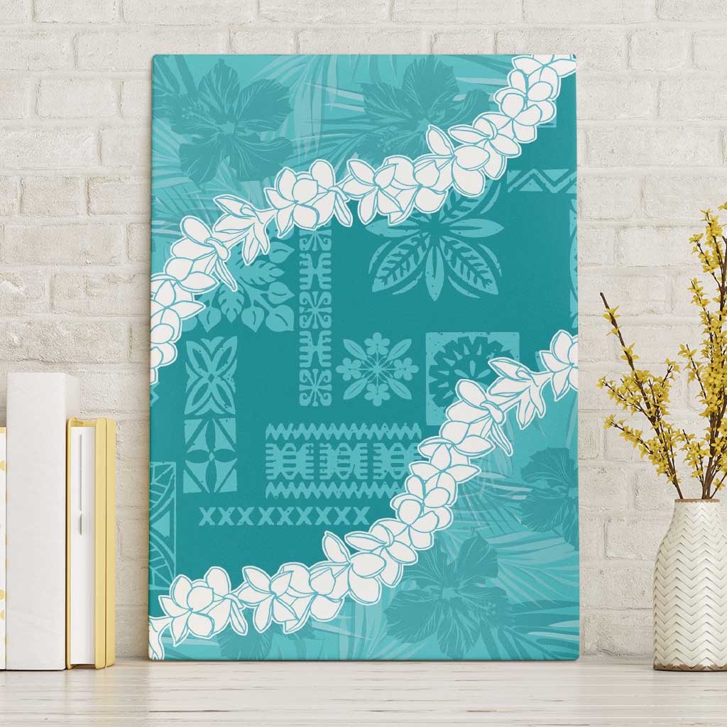 Hawaii Aloha Canvas Wall Art Teal Quilt Patch Work Mix Plumeria Lei