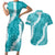 Hawaii Aloha Couples Matching Short Sleeve Bodycon Dress and Hawaiian Shirt Teal Quilt Patch Work Mix Plumeria Lei