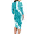 Hawaii Aloha Family Matching Long Sleeve Bodycon Dress and Hawaiian Shirt Teal Quilt Patch Work Mix Plumeria Lei