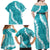 Hawaii Aloha Family Matching Off Shoulder Maxi Dress and Hawaiian Shirt Teal Quilt Patch Work Mix Plumeria Lei