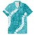 Hawaii Aloha Family Matching Off Shoulder Short Dress and Hawaiian Shirt Teal Quilt Patch Work Mix Plumeria Lei